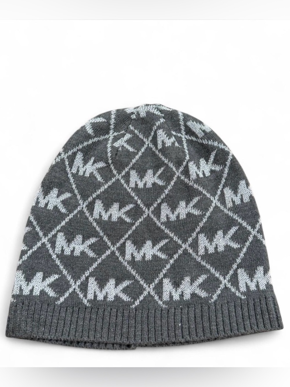 Michael Kors Charcoal & Light Gray MK Logo Knit Beanie